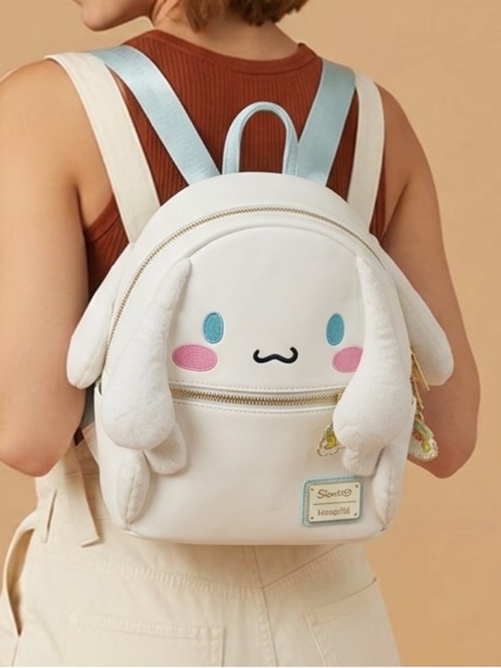 Loungefly x Sanrio Cinnamonroll Plush ears Backpack Blue Straps rainbow charm